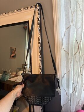 Coach Black Leather Crossbody with Grommet Trim